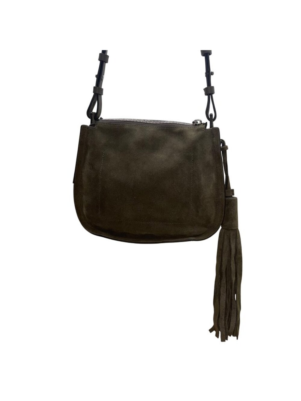 AllSaints Women’s Mink Grey Suede Adjustable Strap Tassel Mori Crossbody Bag